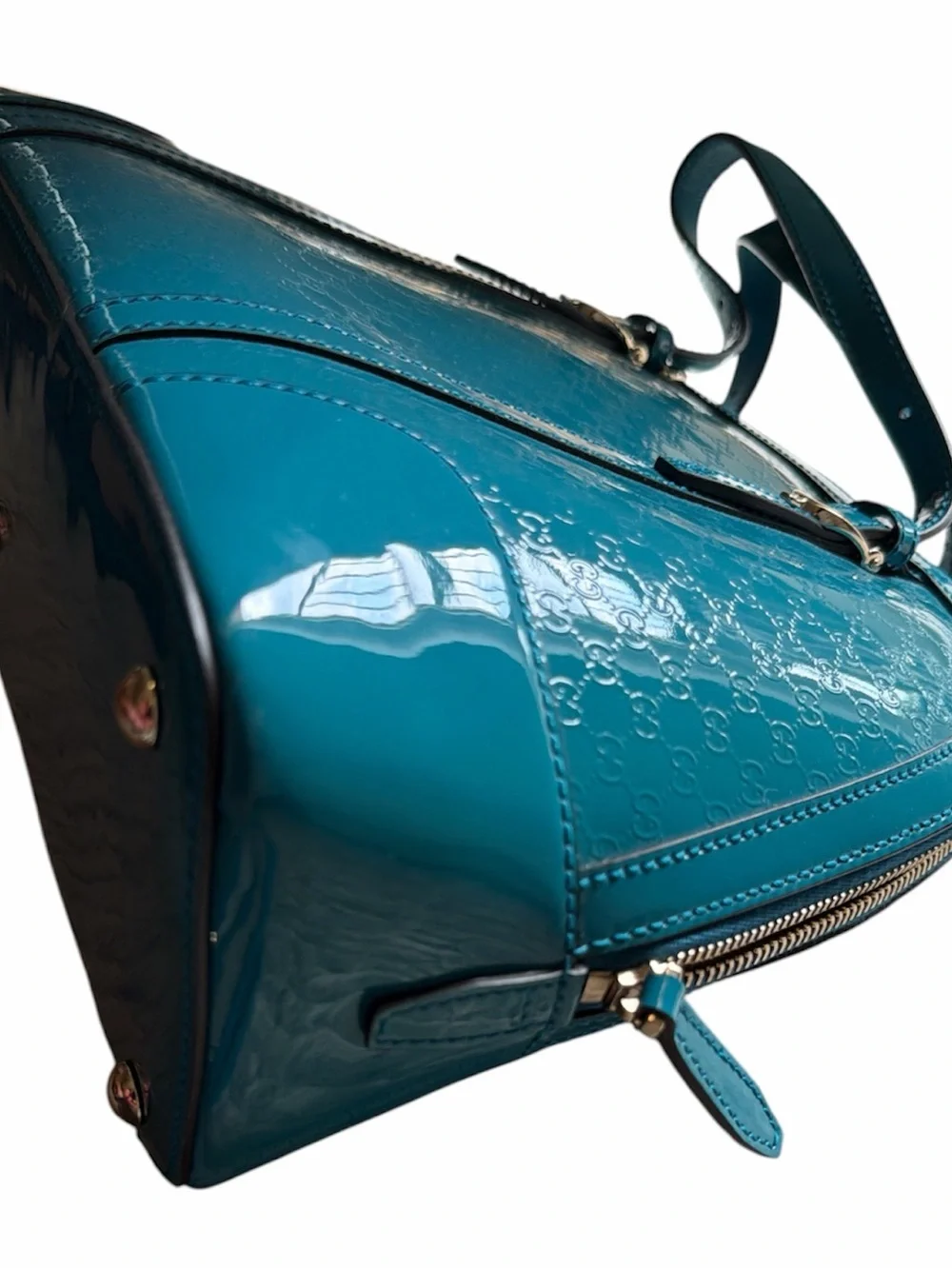 Gucci microguccicima Teal Patent Leather Dome Crossbody Bag with COA